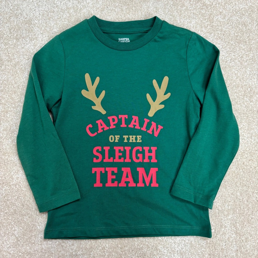 Harper Canyon Kids Christmas Captain of the Sleigh Team Green Long Sleeve Sz 3T‎